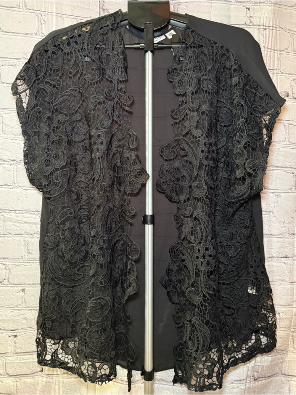 Cato Black Sheer Lace Cardigan/Top with Scalloped Trim